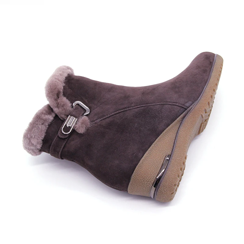 Leder Größe Marke Keile Stiefel Große Schuhe Neue Pelz Echtes Schnee Volles Frauen Winter Knöchel 2019 Einem Brown Wolle wxBI1x