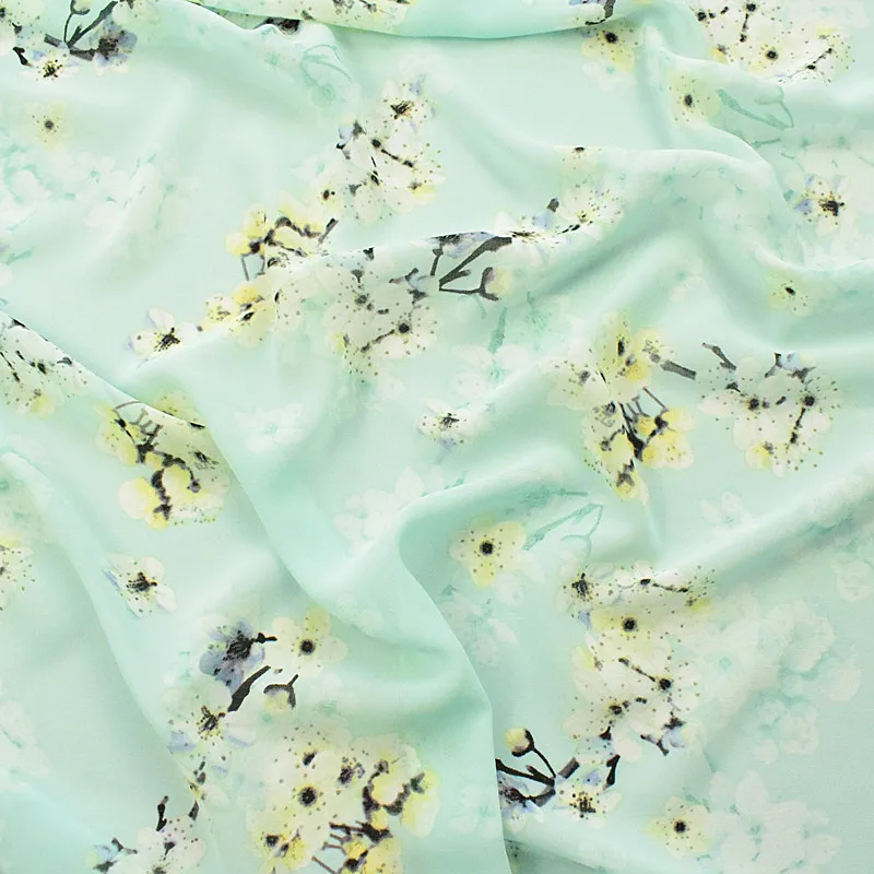 

1meters price,Composite silk high viscose chiffon spring and summer printed fabrics green small clear soft clothing fabrics