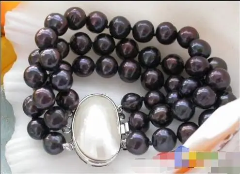 

Shipping >>>> P2446 3row 8" 11MM black round FRESHWATER PEARL bracelet mabe