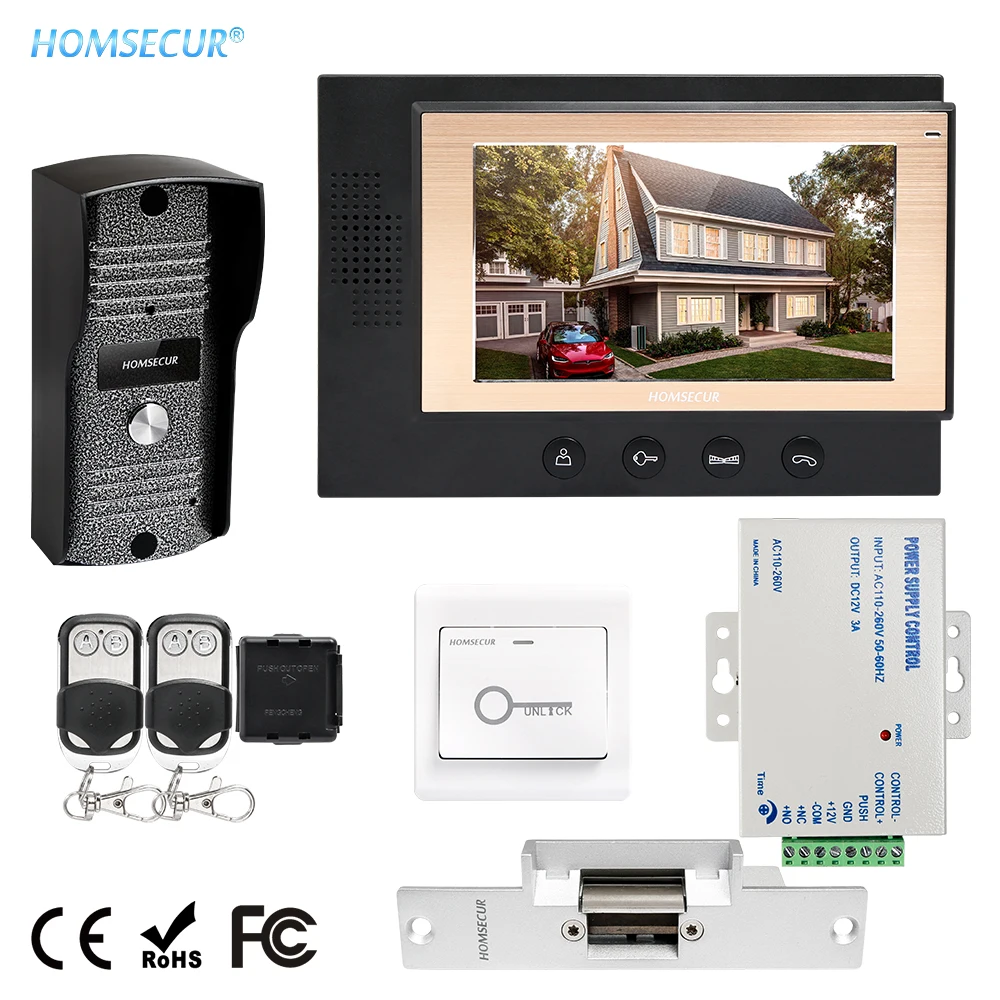 HOMSECUR 7\ Hands-free Video&Audio Home Intercom+Metal Case Camera 700TVLine Fail Safe NC Mode Lock for House (TC031+TM701-B)