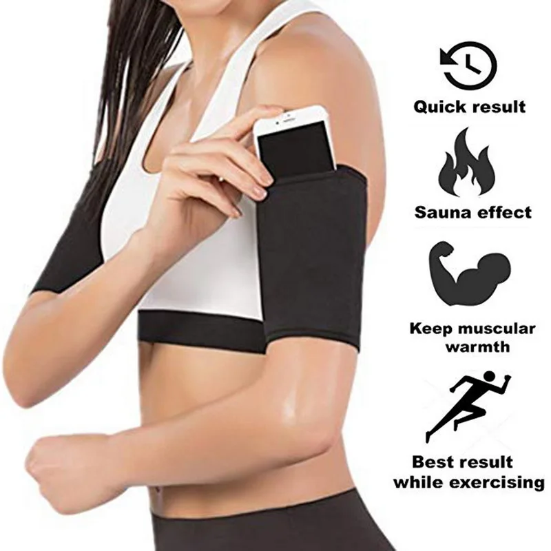 Женщин для похудения рук формирователь рукава Пот Сауна Бег Arm теплые спортивные защитная накладка карман неопрен Защитный Браслет