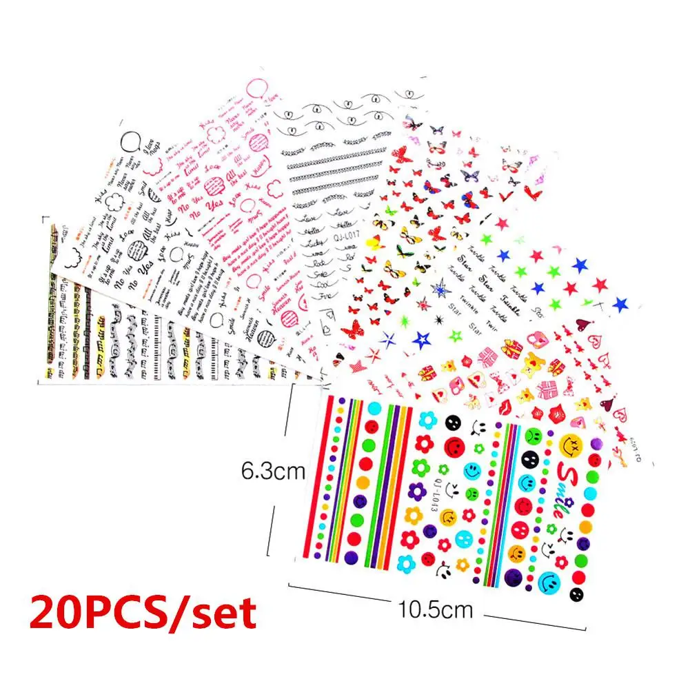 

HobbyLane 20 Pcs/Set Colorful Water Transfer Nail Sticker Lovely Letter Flower Butterfly Nail Art Decorations Decals