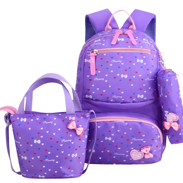 3 шт./компл. школьные рюкзаки для девочек милый бант школьные рюкзаки с принтом Детский рюкзак для девочек студенческие школьные сумки Mochila Infantil - Цвет: 8869 Purple