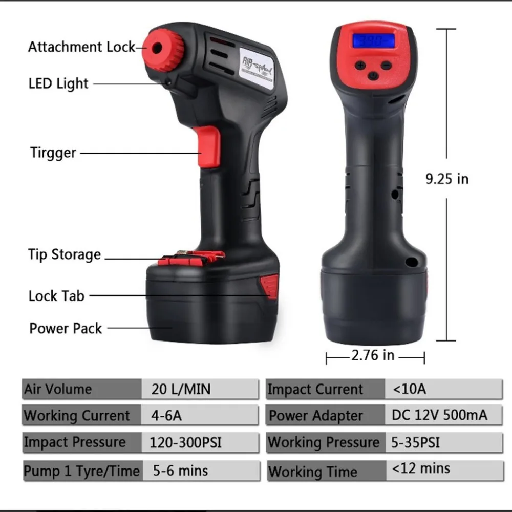 Digital Display Pump Inflator Electric Handheld Electric Vehicle Car Tire Inflatable Emergency Air Pressure Inflator Air Pump