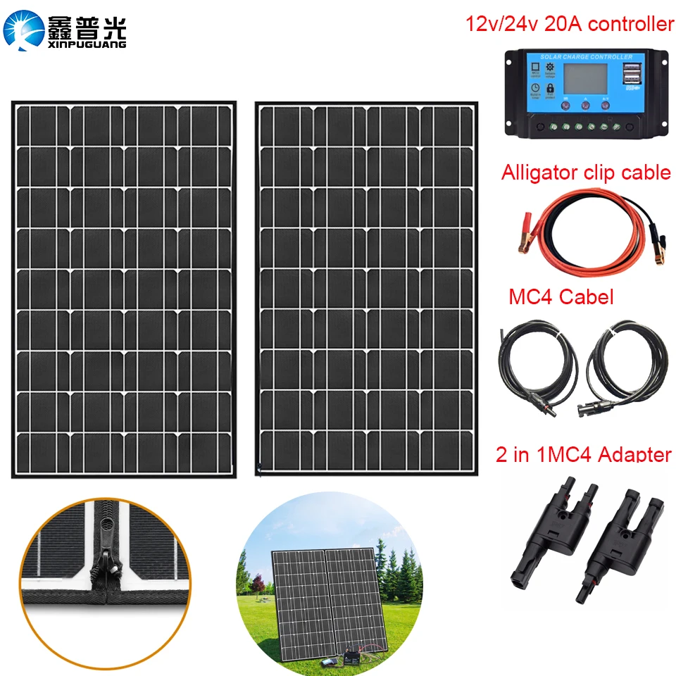 150w (2*75w) 18v 36V Foldable Mono Solar Panel Kit Portable home USB Charger for Hiking camping Car