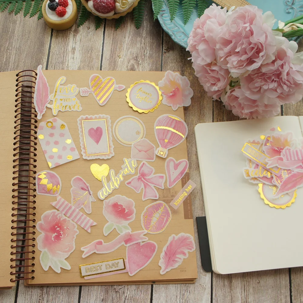 

48pcs Gold Pink Frame Heart Style Paper Sticker Scrapbooking DIY Gift Packing Label Decoration Tag Party Decoration