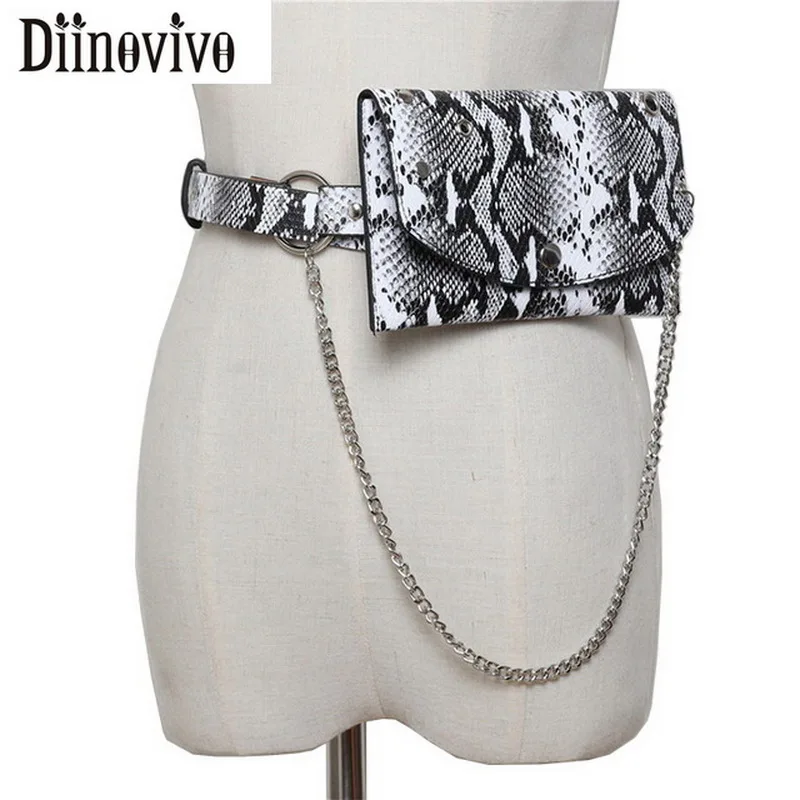 

DIINOVIVO Serpentine Waist Pack PU Leather Fanny Packs For Women Belt Bag Chain Shoulder Bag Female Wallet Money Purse WHDV1025