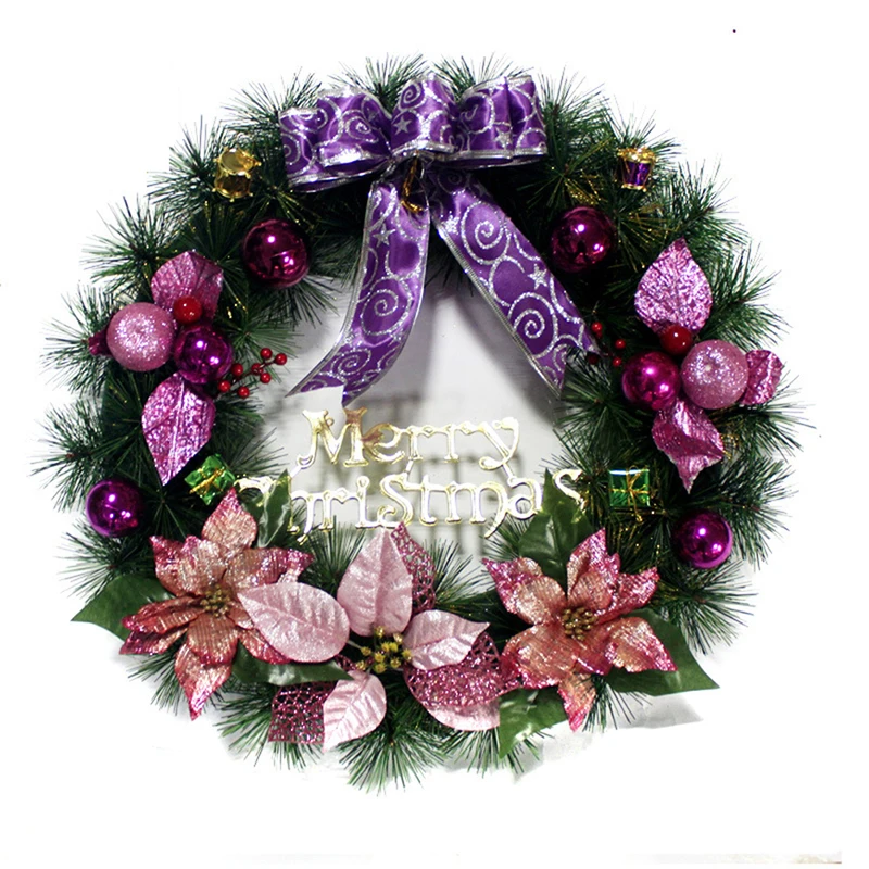 1 шт. 40 см Рождественский венок с бантом ручной работы Год элегантный праздничный венок для входной двери - Цвет: purple
