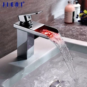

LED Tall Chrome Solid Brass Waterfall Bathroom Basin Faucet Water Tap Sink Mixer Chrome Vanity Vessel Sink Mixer Tap Faucet