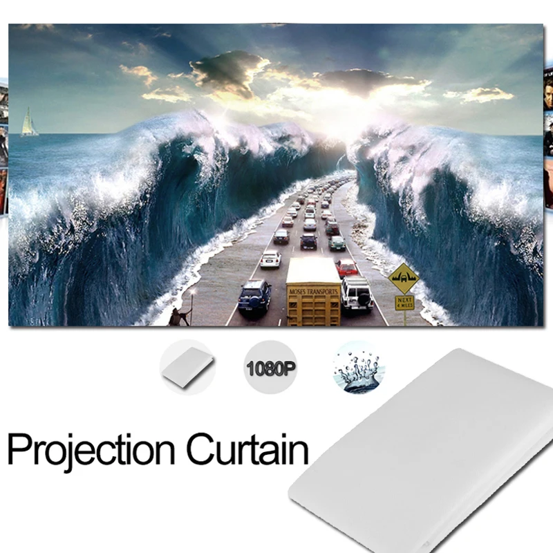 

Projection Screen Curtain Foldable Waterproofed 60/72inch 16:9 Polyester Cinema Movies Party Home Theater Video Projector Screen