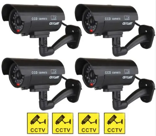 

4pcs(1 bag) Fake dummy Camera Waterproof CCTV Camera Outdoor Indoor Dummy Fake Camera Night Camera LED Light Video Surveillance