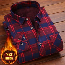 Зимняя клетчатая Повседневная рубашка, Мужская теплая рубашка с длинным рукавом, мужские рубашки из плотного бархата, мужские фирменные рубашки, облегающие рубашки camisa masculina