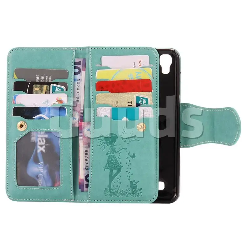 Embossing Cat Girl 9 Card Leather Wallet Case for LG X Power LS755 K220DS K220 US610 K450 - Green