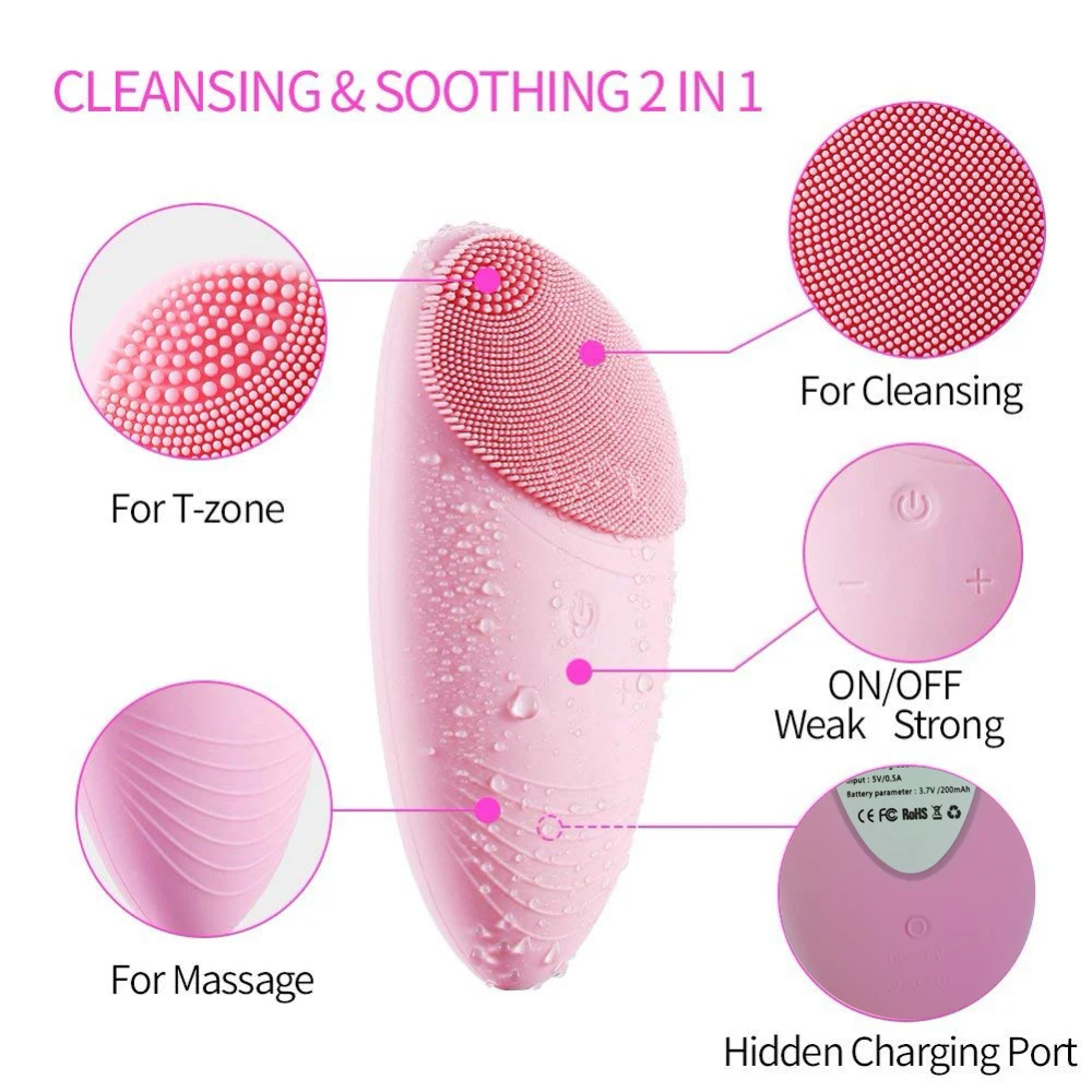 1PC NEW Beauty Skin Care Waterproof Soft Silicone Useful Face Washing Electric Facial Brush Vibrate Cleanser Massage Tools