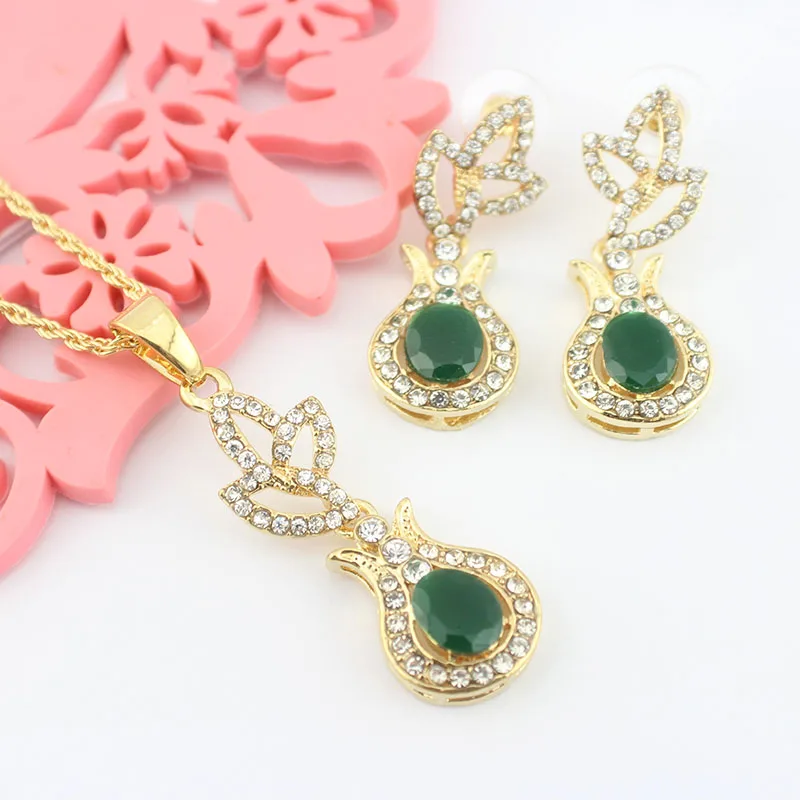 Turkey beautiful Crystal Bridal Wedding Jewelry Set Gold Plated Drop