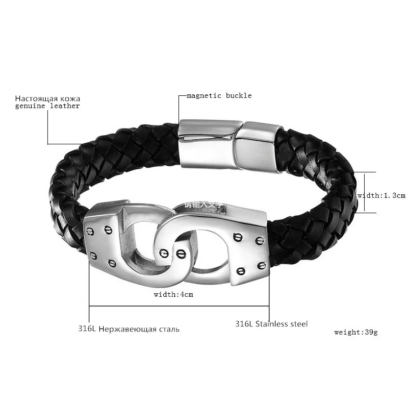 Повседневные Модные наручники из натуральной кожи тканый браслет для влюбленных мужской браслет с брелоками из нержавеющей стали Ретро ювелирные изделия
