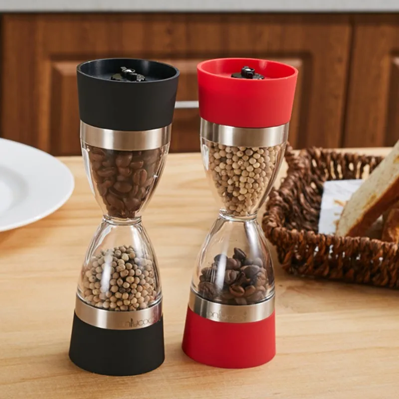 Manual Hourglass Shape Dual Salt Pepper Mill Spice Grinder for Kitchen Cooking Tools New