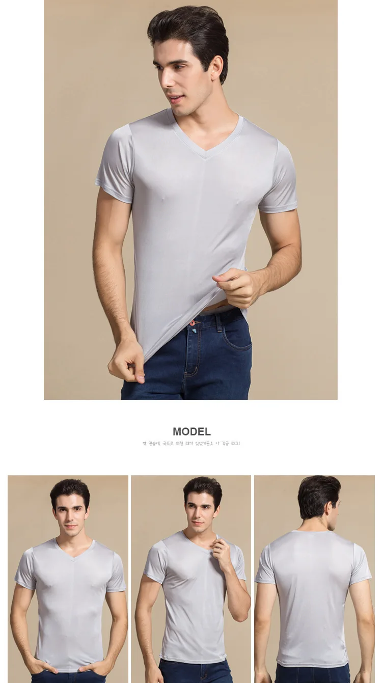 Натуральный шелк трикотажные Для мужчин футболка двусторонний трикотажные чистого шелка Для мужчин футболка шелковая футболка Для мужчин шелк топы корректирующие