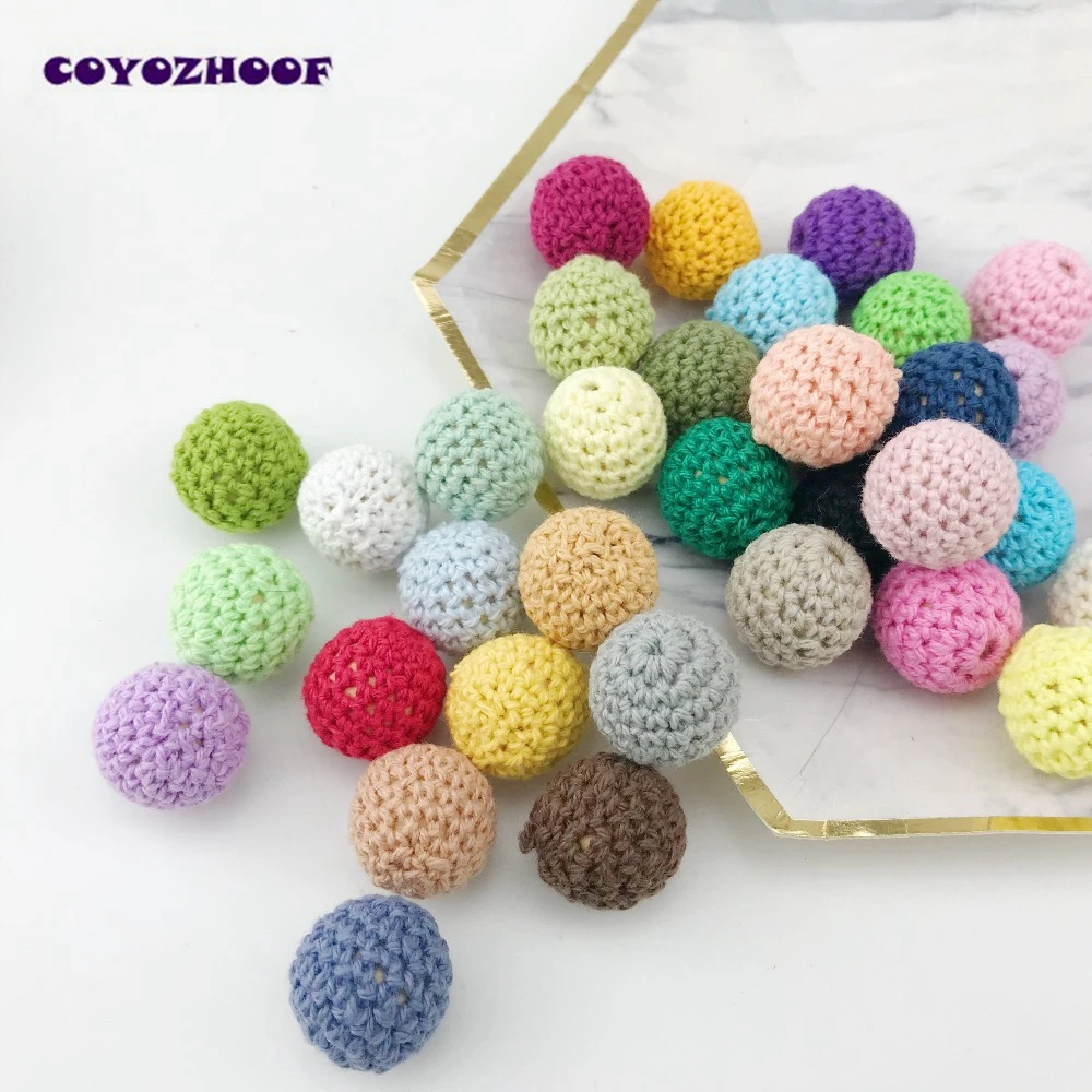 

Baby Bracelet Accessories 20mm 60Pc Crochet Wooden Beads Knitted Bead Teething Nursing Crochet Beads Diy Christmas Gifts