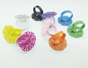 

classic Best seller 5pes/lot Metal 25mm Round Flower Filigree Flat Pad Adjustable Ring Blank Base for DIY Jewelry
