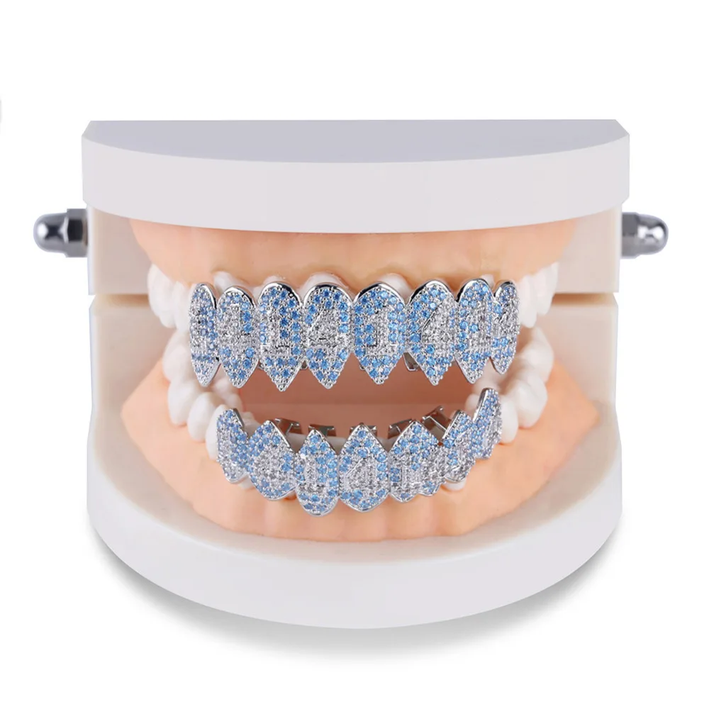 JINAO серебро Iced Out 1414 Grillz медный Кристалл ювелирные изделия верх и низ Grillz зубы ювелирные изделия для тела хип-хоп Bling AAA кубический циркон