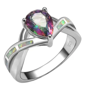 Rose Rainbow Crystal Zircon With White Fire Opal 925 Sterling Silver   Ring For Woman Size 6 7 8 9 10 R1444