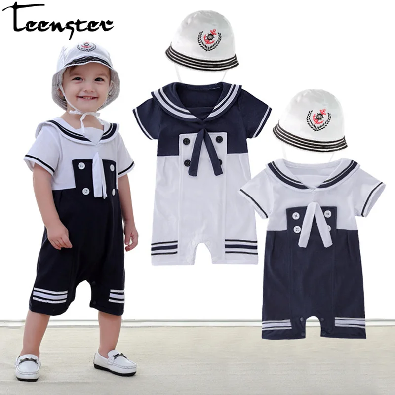 Teenster New Born Baby Boy Clothes Navy Style Short Sleeve Rompers with