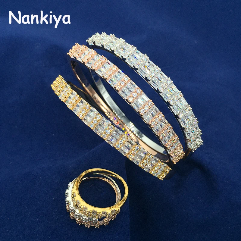 Женский браслет Nankiya сверкающий с фианитом ААА на запястье комплект кольцом для
