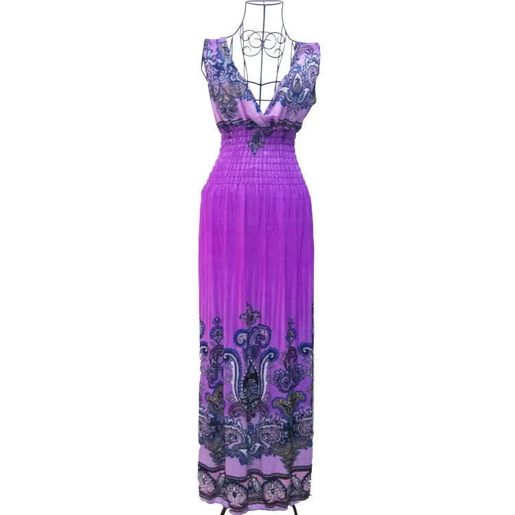

New Fashion 2016 plus size Beach Dress deep v-neck Sleeveless peacock bohemia long dress sexy casual maxi Beach Long Dress XXXL
