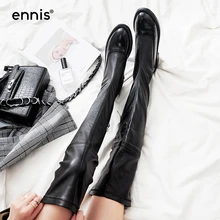ENNIS/ г.; черные женские эластичные сапоги до бедра; ботфорты из натуральной кожи; модная замшевая обувь на каблуке с цепочкой; сезон осень-зима; L728