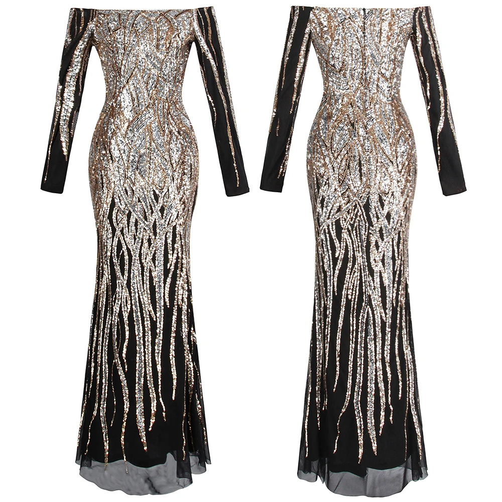 Angel-Fashion, винтажное бальное платье с вырезом лодочкой и золотыми блестками, длинные платья для выпускного вечера 377