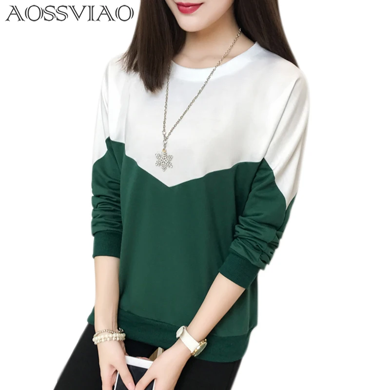 

long sleeve t shirt women tops cotton 2019 tshirt women t-shirt patchwork tee shirt femme camiseta poleras de mujer moda