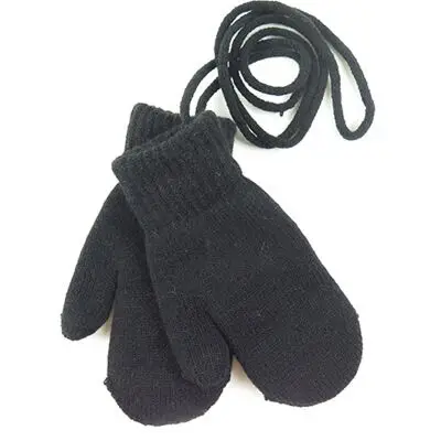Детские зимние толстые вязаные кашемировые двухслойные теплые перчатки для детей, милые перчатки с длинными пальцами, варежки - Цвет: black