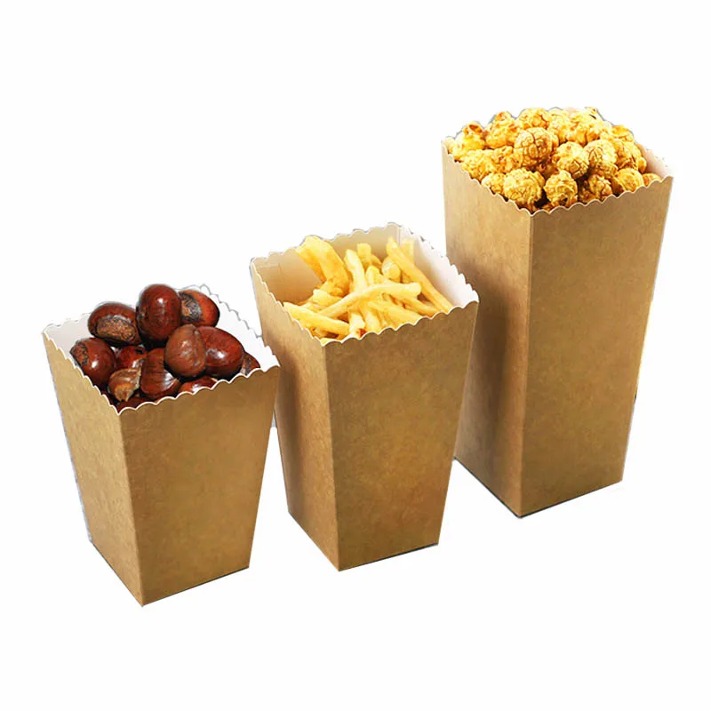 

Disposable Kraft Paper Popcorn Cup, Snack Paper Box, Fries Stripe Box, Solid Fast Food Thick Container, Cinema Package Cup