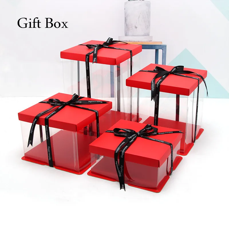 Red Cake Box Simple Transparent Gift Box 4 16 inches big size cake box