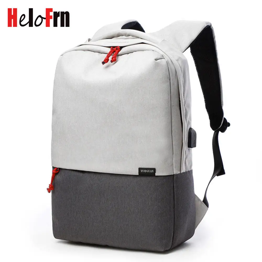 

HeloFrn Simple Men Backpack Laptop USB Charging Teenager Canvas Backpack College Student Bag Computer Male Bagpack