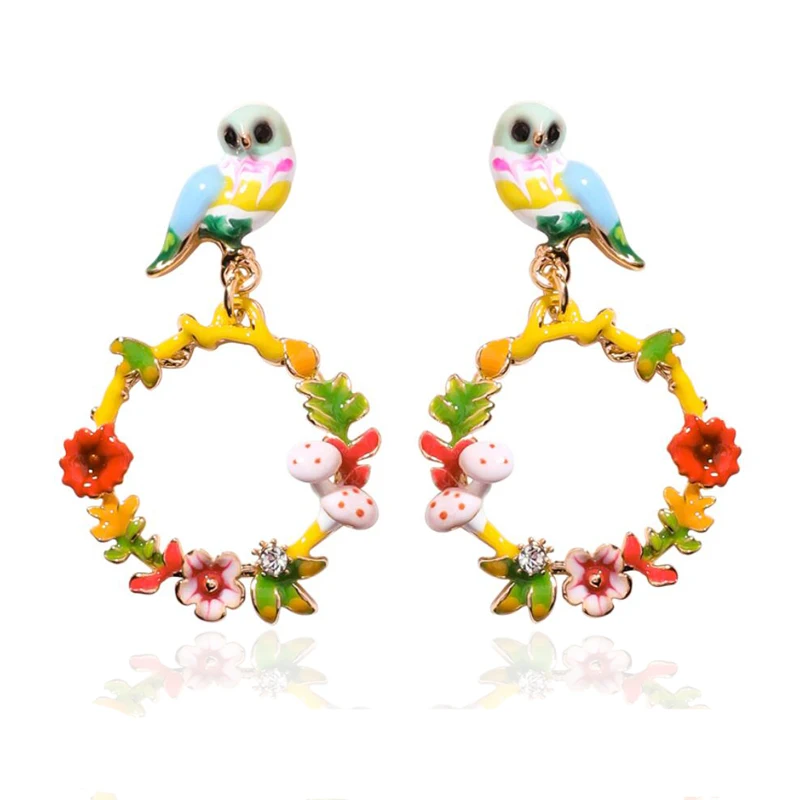 CSxjd эмалированная глазурь модная Милая птица серия Сова Птица гриб цветы венок растения женские серьги
