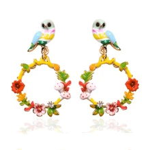 CSxjd эмалированная глазурь модная Милая птица серия Сова Птица гриб цветы венок растения женские серьги