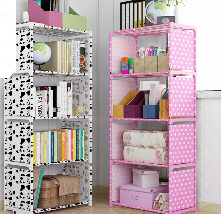 cheap Non woven Iron Tube Bookshelves 4 layer Dormitory Bedroom Storage Shelves Bookcase Rack 125cmx41cmx31cm Boekenkast Librero B440