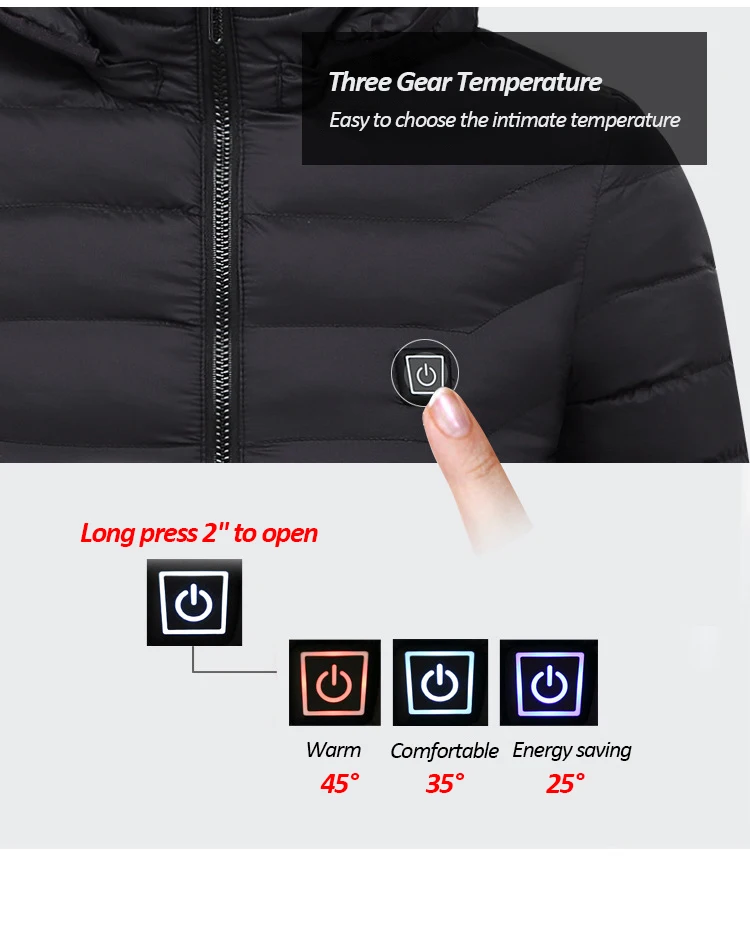 NEW Men Heated Jackets Outdoor Coat USB Electric Battery Long Sleeves Heating Hooded Jackets Warm Winter Thermal Clothing