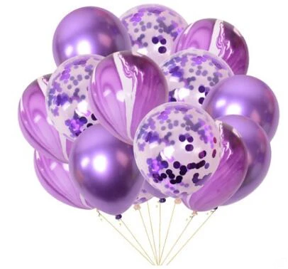 15 шт. 12 дюймов металлический Агат блесток воздушный шар набор мраморный шар День рождения украшение день Святого Валентина Свадьба конфетти шар - Цвет: Purple