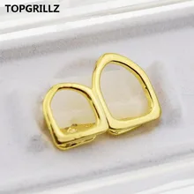 TOPGRILLZ полый открытый уход за кожей лица двойной зуб гриль желтое золото цвет покрытием Топ два правых собачьих зубов грили шапки