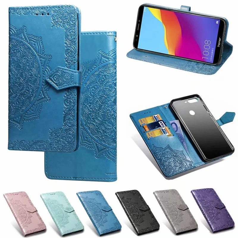 Чехол для Huawei Honor 7C Y3 Y5 Y6 Y7 2018 Y9 9 Lite кожаный флип чехол с 3D мандалой цветочный P20 P30 Pro