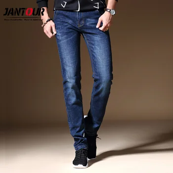 

jantour Men Jeans Business Casual Straight Slim Fit Blue gray Jeans Stretch Denim Pants Trousers Classic Cowboys Young Man Jean