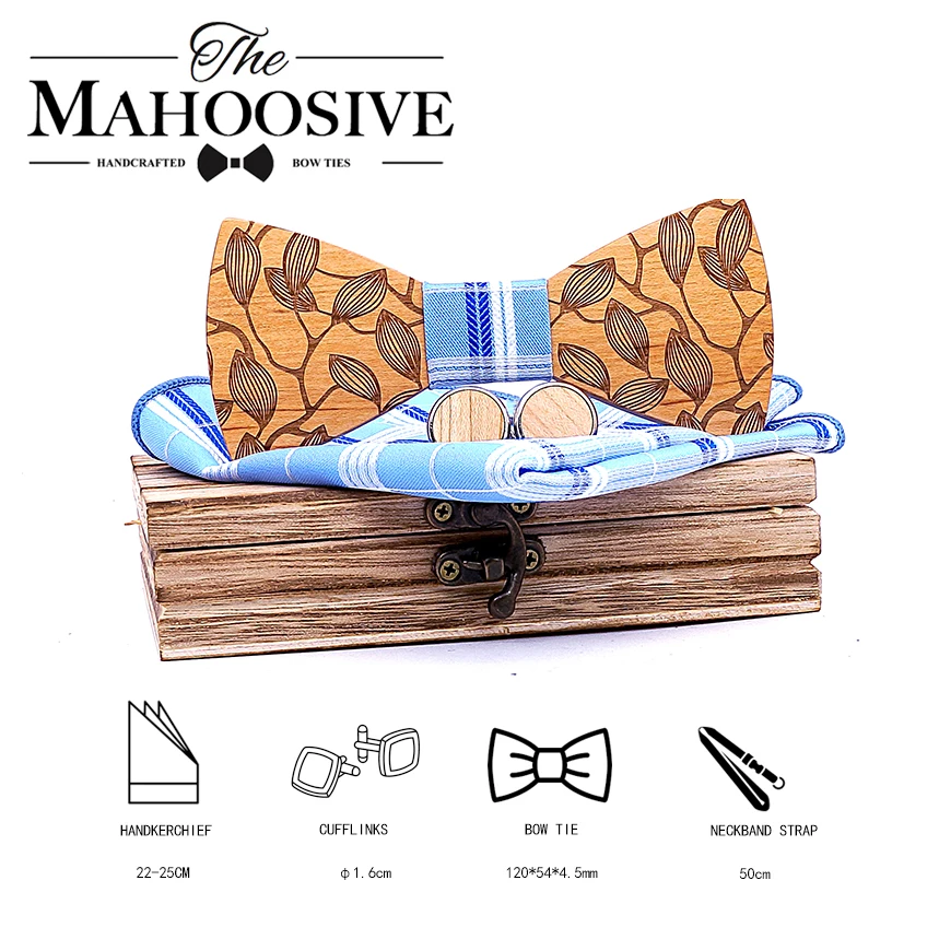  Mahoosive Wood Bow Tie Gentle men Wooden Bow Ties Set Gravatas Corbatas Butterfly Cravat For Men Wo