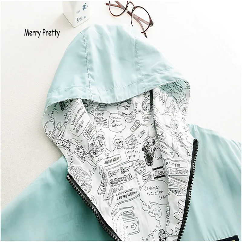low cost  MERRY PRETTY Autumn 2018 Women Jacket Coat Pocket Zipper Hooded Two Side Wear Cartoon Print Outwear