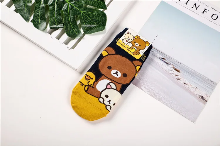 Rilakkuma/носки с рисунками животных модные милые женские носки с забавным счастливым принтом весенне-Летние Удобные Дышащие Короткие хлопковые носки