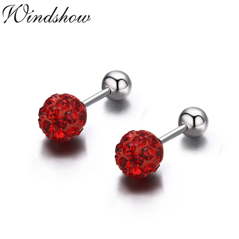 

Cute Small Crystals Round Ball 925 Sterling Silver Screw Stud Earrings For Women Girls Child Kids Jewelry Orecchini Aros Aretes