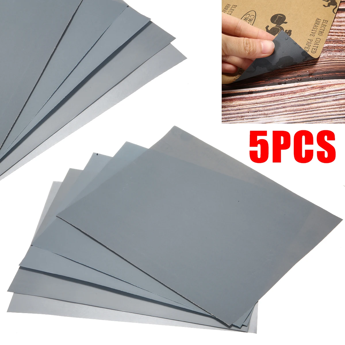 5Pcs Waterproof Sand Papers Wet and Dry Sand Paper Mixed Assorted Grit 2000 2500 3000 5000 7000 for Car Paint Varnish Filler