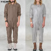 INCERUN, модные мужские комбинезоны карго, одноцветные, повседневные,, уличная одежда, свободные штаны на пуговицах, длинные рукава, мужские комбинезоны, S-5XL